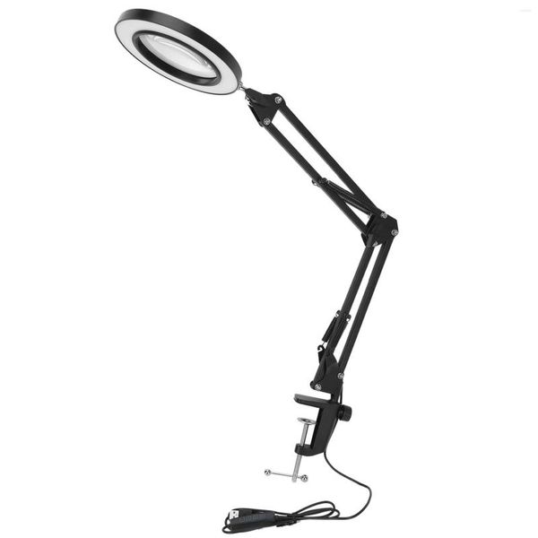 Lampes de table Lampe loupe LED avec pince 10 niveaux Dimmable 3 modes de couleur Lentille en verre véritable 5 dioptries Bras pivotant réglable Magni éclairé