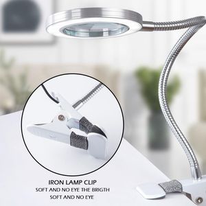 Lámparas de mesa Lámpara LED multifuncional con clip con lupa, lámpara de lectura de protección ocular, tatuaje de maquillaje de belleza