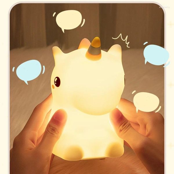 Lampes de table LED lampe de nuit mignon licorne dessin animé silicone veilleuse capteur tactile chambre chevet pour enfant cadeau