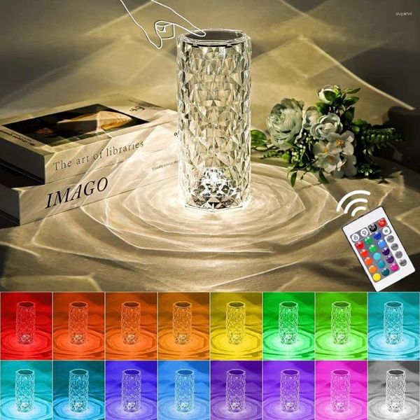Lampes de table LED LED NIGHT LIGHT CRISTAL ROSE Smart Touch Diamond Diamond Atmosphere Room Decors Aesthetic Couple Decorations Home Decorations Gift