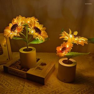 Tafellampen LED Nachtlicht Simulatie Bloemlamp Slaapkamer Decor Zonnebloem Rose Pot Art Decoratie Oplaadbare creatieve geschenken