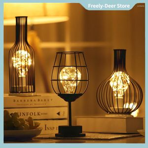 Lámparas de mesa Luz de noche LED Lámpara de hierro forjado Vintage botella de vino tinto regalo decoración del hogar dormitorio mesita de noche Luz de escritorio