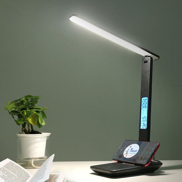 Lampes de table LED lampe de lecture bureau d'affaires lampe de bureau tactile dimmable pliable avec calendrier température réveil lamparastable