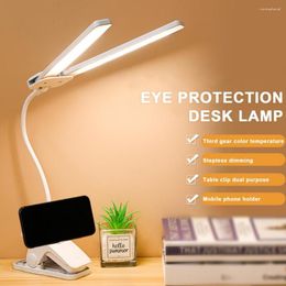 Lámparas de mesa lectura LED Protección de la luz ojo de la luz Temperatura de color atenuable Control de tacto ajustable Cabeza doble USB Desk L de carga L.