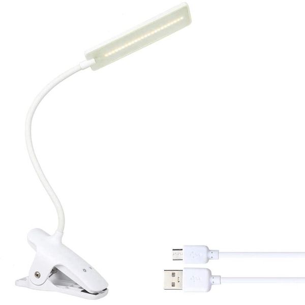 Lámparas de mesa Luz de lectura LED con clip - Luces de libro recargables USB Protección para los ojos 24 LED Lámpara de cama nocturna con cuello flexible Contacto
