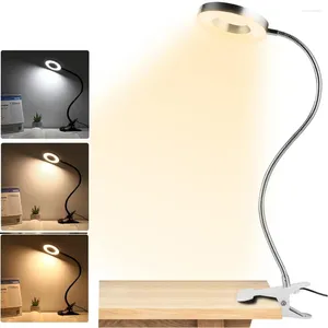 Lampes de table Lampes de lecture LED 360 ° Flexible Col de cygne Lampe à intensité variable Clip sur la chambre à coucher intérieure Protection des yeux Lampe de bureau Pince de livre