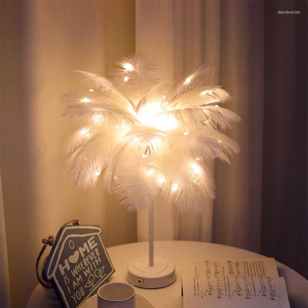 Lampes de table LED télécommande plume lampe USB/batterie bricolage créatif lumière arbre ombre mariage maison chambre décor