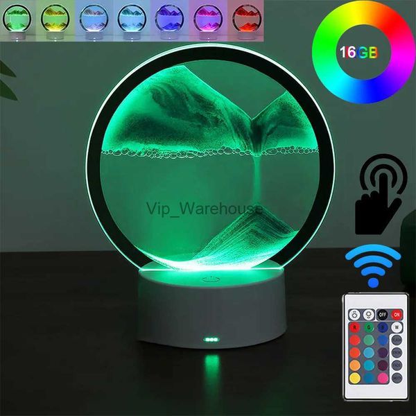 Lámparas de mesa LED RGB Sandscape Lámpara 3D Arena en movimiento Marco de arte Luz nocturna con 16 colores Pantalla 3D de mar profundo con lámpara de luz de reloj de arena remota YQ231006