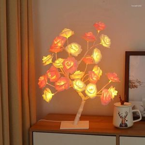 Lampes de table LED Rose Fleur Lampe USB Arbre De Noël Fée Lumières Feuille D'érable Nuit Maison Fête Mariage Chambre Décoration