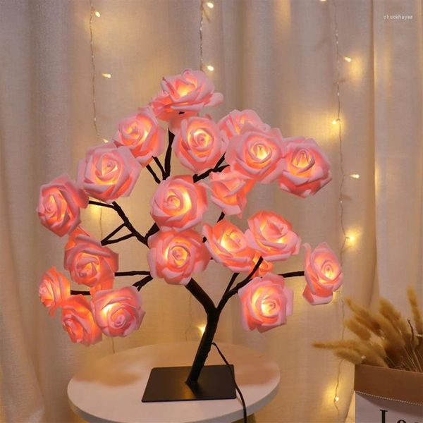 Lámparas de mesa LED Lámpara de flor de rosa USB Árbol de Navidad Luces de hadas Noche Fiesta en casa Decoración de dormitorio de boda For236g