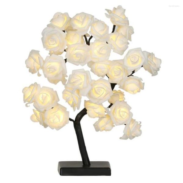 Lampes de table LED Rose Fleur Arbre Lampe 32 Artificielle Bonsaï Veilleuse Grande Décoration Pour La Maison Saint Valentin Blanc Chaud