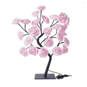 Lampes de table LED Rose Tree Bouquet LAMPE LETURE NIGHTE LETURE USB PLUS PLUSÉ CADEAU-PINK
