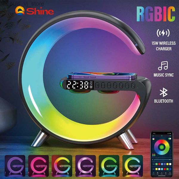 Lámparas de mesa LED Smart Wake Up Light RGB Luz nocturna con control de aplicación Altavoz Bluetooth 15W Lámpara de mesa de carga inalámbrica para dormitorio Hogar YQ240316