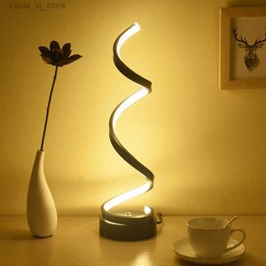 Lámparas de mesa Lámpara de mesa en espiral LED Lámpara de noche de escritorio curvada moderna Luz de noche blanca cálida regulable para sala de estar y dormitorio YQ240316