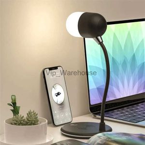 Lampes de table Lampe de chevet de table LED veilleuse de bureau avec chargeur sans fil rapide et haut-parleur Bluetooth lampe de bureau portable pour chambre à coucher YQ231006