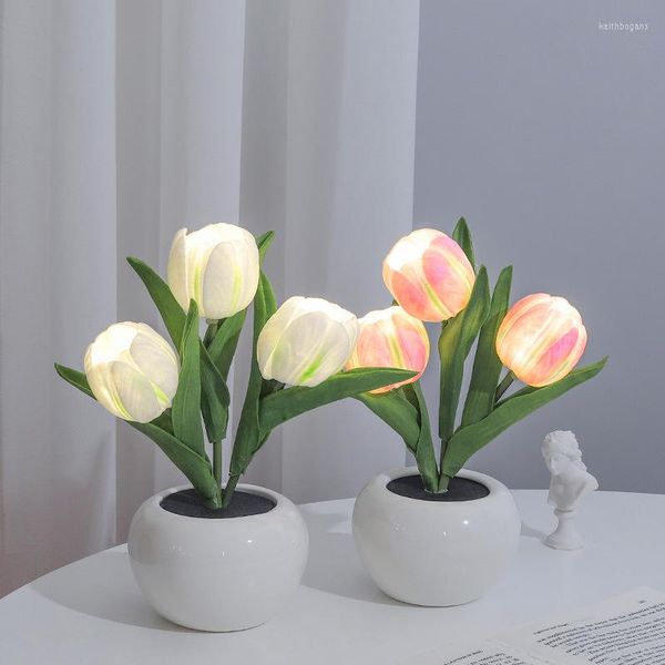 Lampes de table LED Tulip Lampe de bureau Décoration intérieure Simulation Pot de fleurs Atmosphère Nuit Cadeau Plante en pot