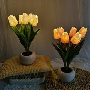 Tafellampen LED TULIP LAMP SIMULATIE Bloem Lees licht Bloempot Bedmoerbare nacht voor Wedding Cafe Home Decor