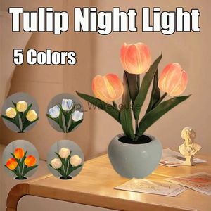 Tafellampen LED Tulp Tafellamp Draadloos draagbaar Creatief Nachtlampje Simulatie Bloem Bedlampje voor Slaapkamer/Kantoor/Café Decor/Cadeau YQ231006