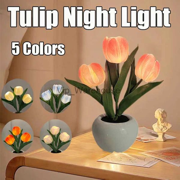 Lampes de table LED tulipe lampe de Table sans fil Portable créatif veilleuse Simulation fleur lampe de chevet pour chambre/bureau/café décor/cadeau YQ231006