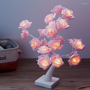 Lámparas de mesa LED blanco rosa flor mesita de noche dormitorio lámpara de luz de noche decoración del hogar árbol de simulación escritorio de fiesta de boda de Navidad