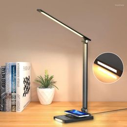 Lampes de table LED lampe sans fil 10W QI bureau pliable réglable avec veilleuse prise d'éclairage multifonctionnelle pour la maison/bureau