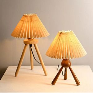 Lampes de table LED en bois Italie chevet trépied vintage veilleuses abat-jour pour chambre salon E27 douille