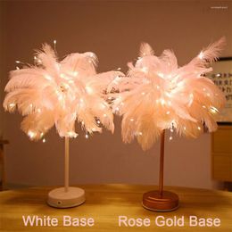 Lampes de table Light LED lampe plume 4.5 V télécommandation décoration de bureau lumières arbre rose fille lampadaire fille d'anniversaire de notes de notes