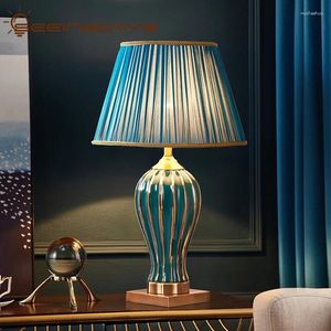 Tafellampen Lichte luxe Amerikaanse stijl Groene keramische lamp voor slaapkamer Woonkamer Bedide Bruiloft Decoratie