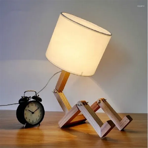 Lámparas de mesa Little Wooden Man Lámpara de madera Única Luz de escritorio humanoide para sala de estar