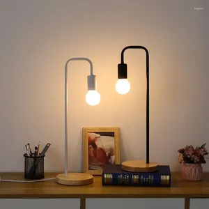 Lampes de table Loft Vintage Desk Lampe E27 Black / White Iron Rod American Countryside Wood Nordic Bedside Reading Lightture
