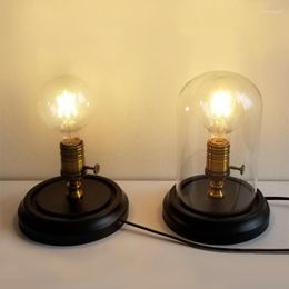 Tafellampen loft vintage industriële zwarte houten bureaulamp retro edison bol houten basis ledlichten met schakelaar of glazen lampenkap