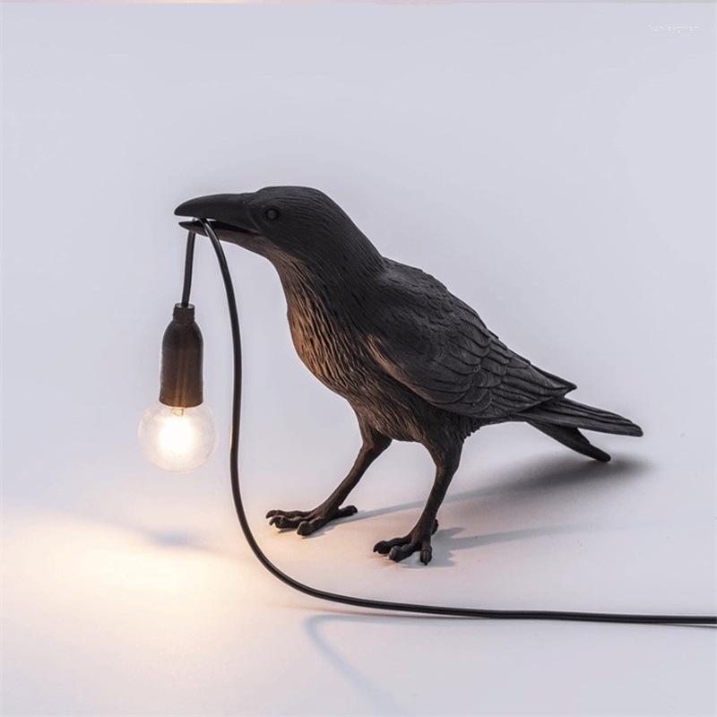 Bordslampor härlig cool fågel skrivbord lampa svart och vit harts lycklig dekor ljus för vardagsrum barn sängbelysning