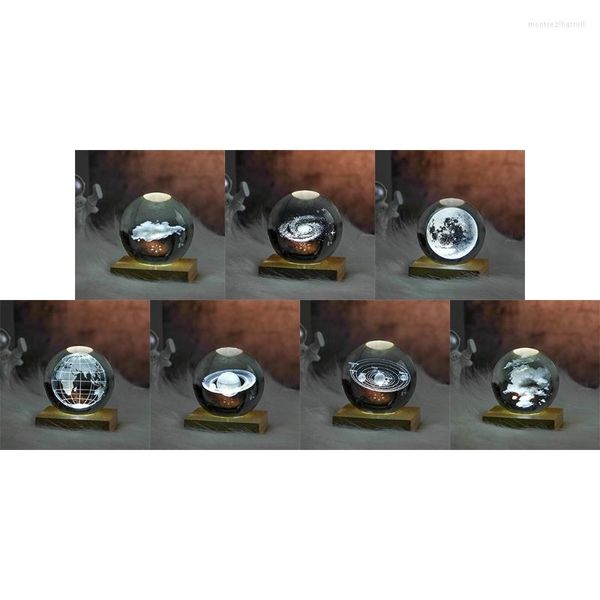 Lampes de table boule de cristal lumineuse lumières 3D matériau en verre boules rougeoyantes ornements 7 styles différents à choisir T5EF