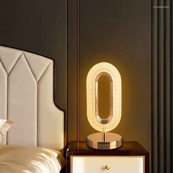 Lampes de table de luxe ovale lampe en cristal chambre étude lecture circulaire bureau lumière salon réglable couleur changeante contrôle tactile