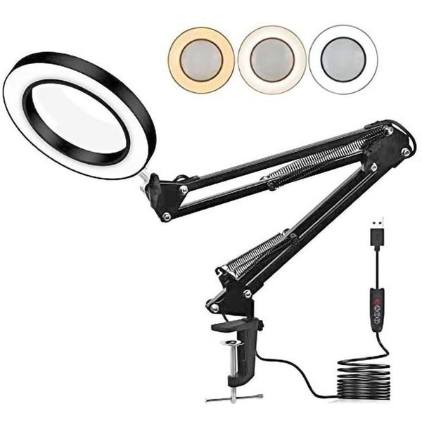 Lámparas de mesa Lupa USB LED 8 veces Lámpara Lámpara de abrazadera fría utilizada para reparar tatuajes Cuidado de la piel y herramientas de belleza 299D