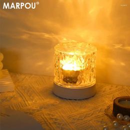 Tafellampen Marpou Lamp LED Water Ripple Ambiance Night Light USB Projection RGB Dimable Flame voor slaapkamerbed speelkamer
