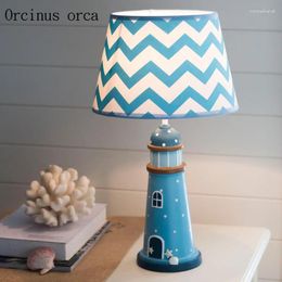 Lampes de table méditerranéen phare bleu lampe pour enfants chambre garçon chambre de lit créatif à ladc chaude décorative