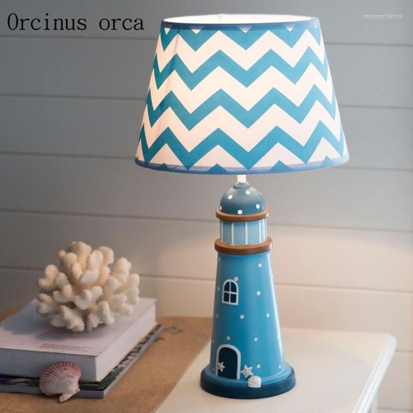 Lampes de table Méditerranée bleu phare lampe chambre d'enfant garçon chambre chevet créatif chaud LED décoratif