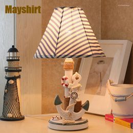 Lámparas de mesa, lámpara de timón de barco mediterráneo para dormitorio, bonitos dibujos animados nórdicos, habitación de niños, mesita de noche, escritorio, decoración de luz