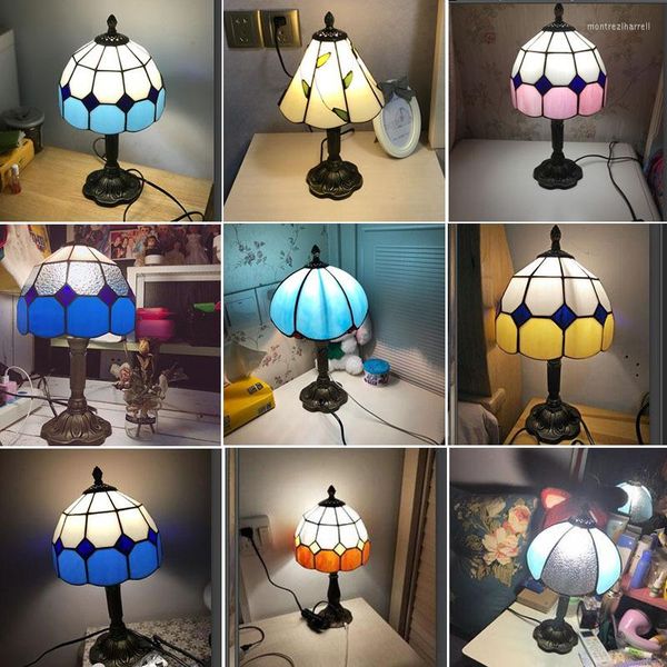 Lampes de table méditerranéen lampe de bureau de restauration Bar Café LED Vintage Bedroom Bedside Glass Night Stand Lights