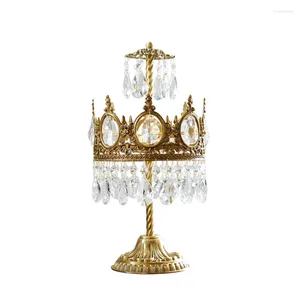 Tischlampen im Mid-Age-Stil, Retro-Stil, Messing, Kristall, europäische französische Krone, für Schlafzimmer, Nachttisch, Wohnzimmer, geheimnisvolle liegende Schreibtischleuchten