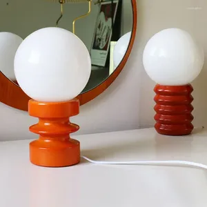 Lampes de table Style ancien moyen Orange en bois massif verre lampe à LED chambre chevet maison atmosphère veilleuse coréenne créative Ins