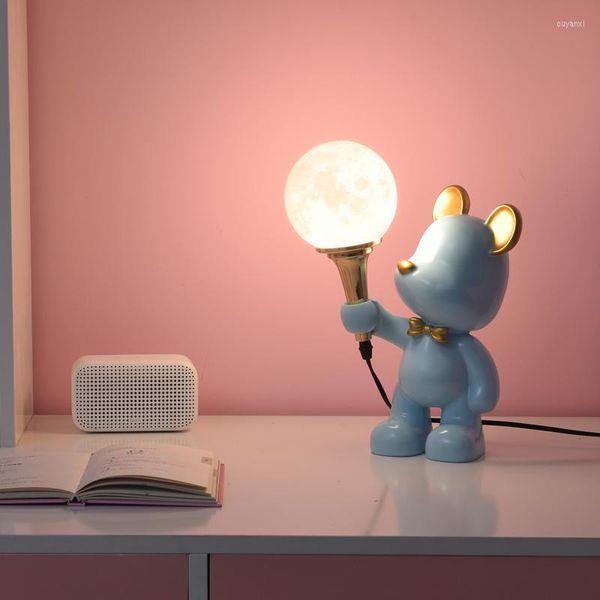 Lampes de table Mini ours G9 lampe à LED rose lampe de bureau 3D lune chambre étude dessin animé debout enfant éclairage enfants cadeau