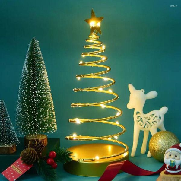 Lampes de table Mini arbre de Noël lampe étoile dorée décoration de bureau LED chaîne fée lumière spirale cône
