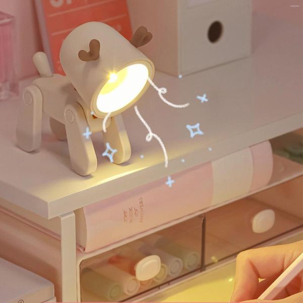 Lampes de table Mini LED Kawaii lampe de bureau Protection des yeux dessin animé chevet Rechargeable maison chambre décor mignon chien/cerf pour chambre à coucher