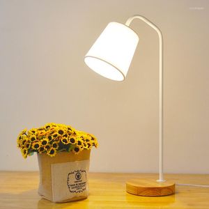Tafellampen minimalisme LED E27 lamp met stof wit / zwarte schaduw houten basis bureau verstelbaar voor leeszaal slaapkamerbed