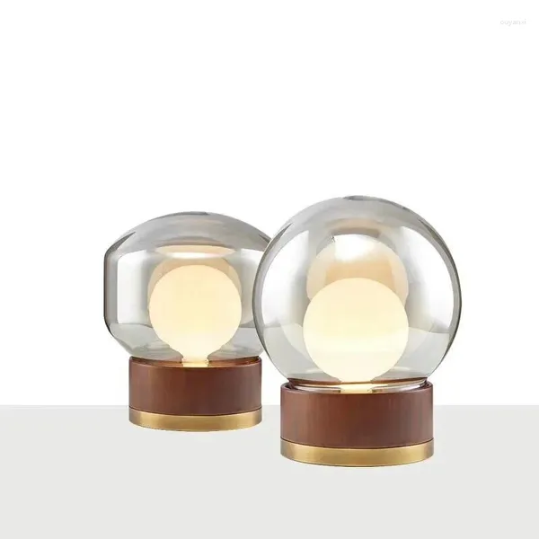 Lampes de table minimaliste salon café E27 verre lampe de bureau chambre chevet décoration étude en bois protection des yeux lecture