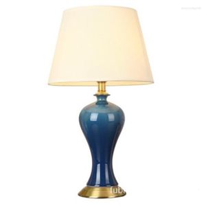 Tafellampen moderne Amerikaanse blauwe keramische dimmer lamp slaapkamer foyer studeer simple mode porselein bureau lees nachtlicht 190101