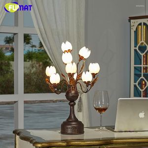 Tafellampen moderne bar glazen lamp mode pastorale lotus bloem lampenkap bureau slaapkamer bed kamer je woonkamer decor led nachtlicht