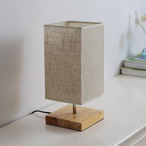 Tafellampen Modern Nachtkastje Houten Basis Stof Vierkant Bureaulamp Slaapkamer Nachtkastje Verlichtingsarmaturen Woonkamer Decor